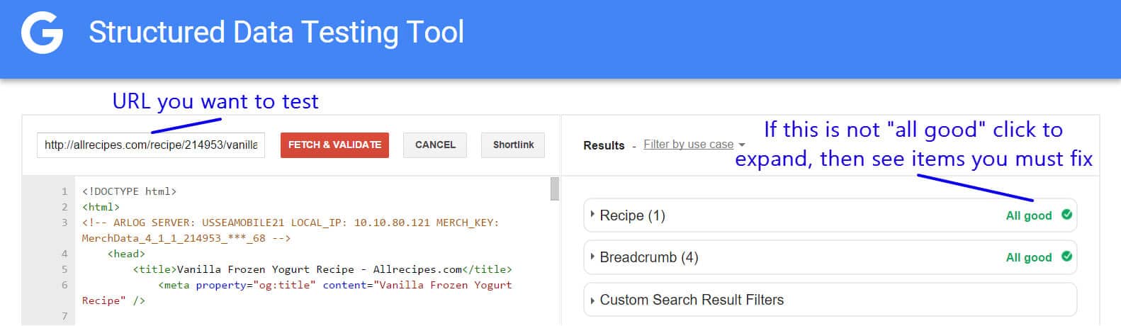 Google structured data testing tool