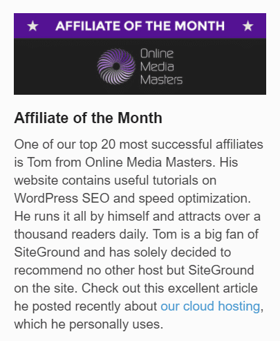 Siteground affiliate of the month