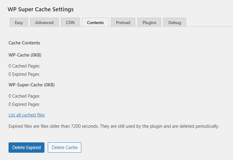 Wp super cache contents settings