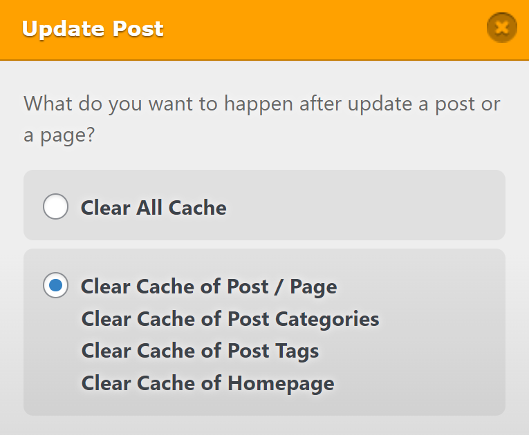 Wp fastest cache update post settings