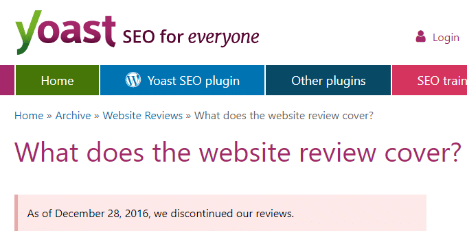 Yoast discontinued website review