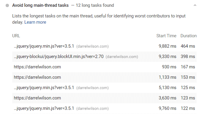 Long main-thread tasks WordPress