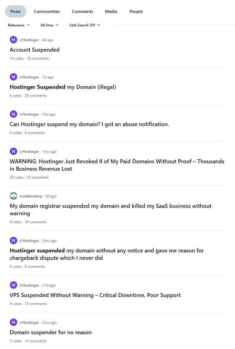 Hostinger account suspensions reddit