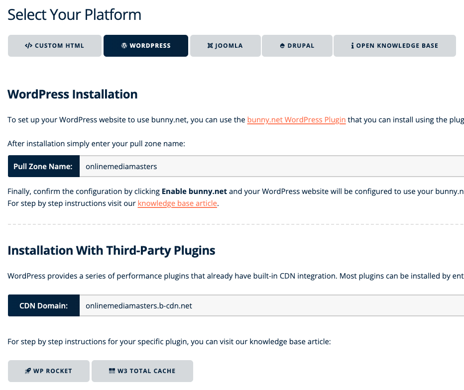 Bunnycdn wordpress setup instructions