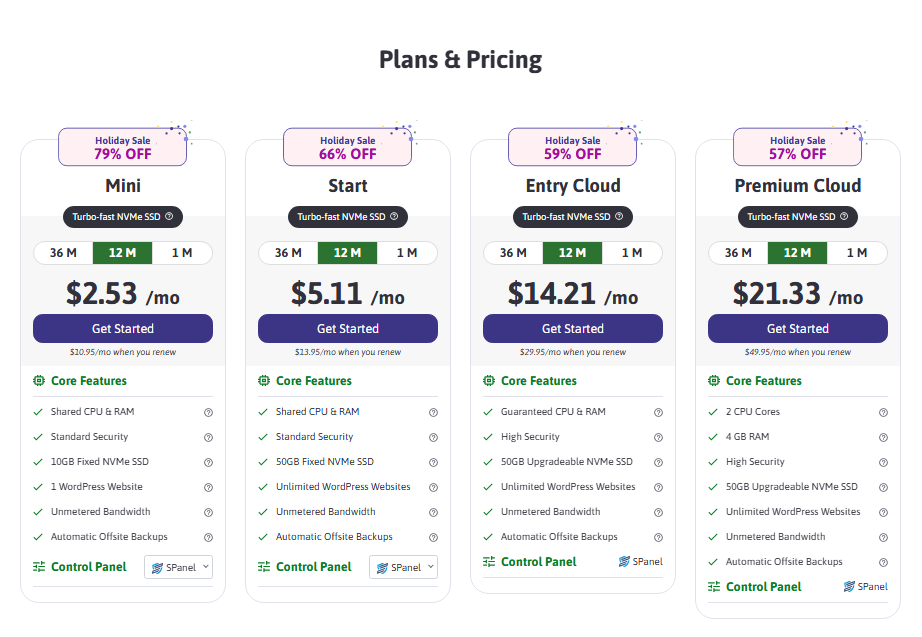 Scalahosting shared pricing holiday sale