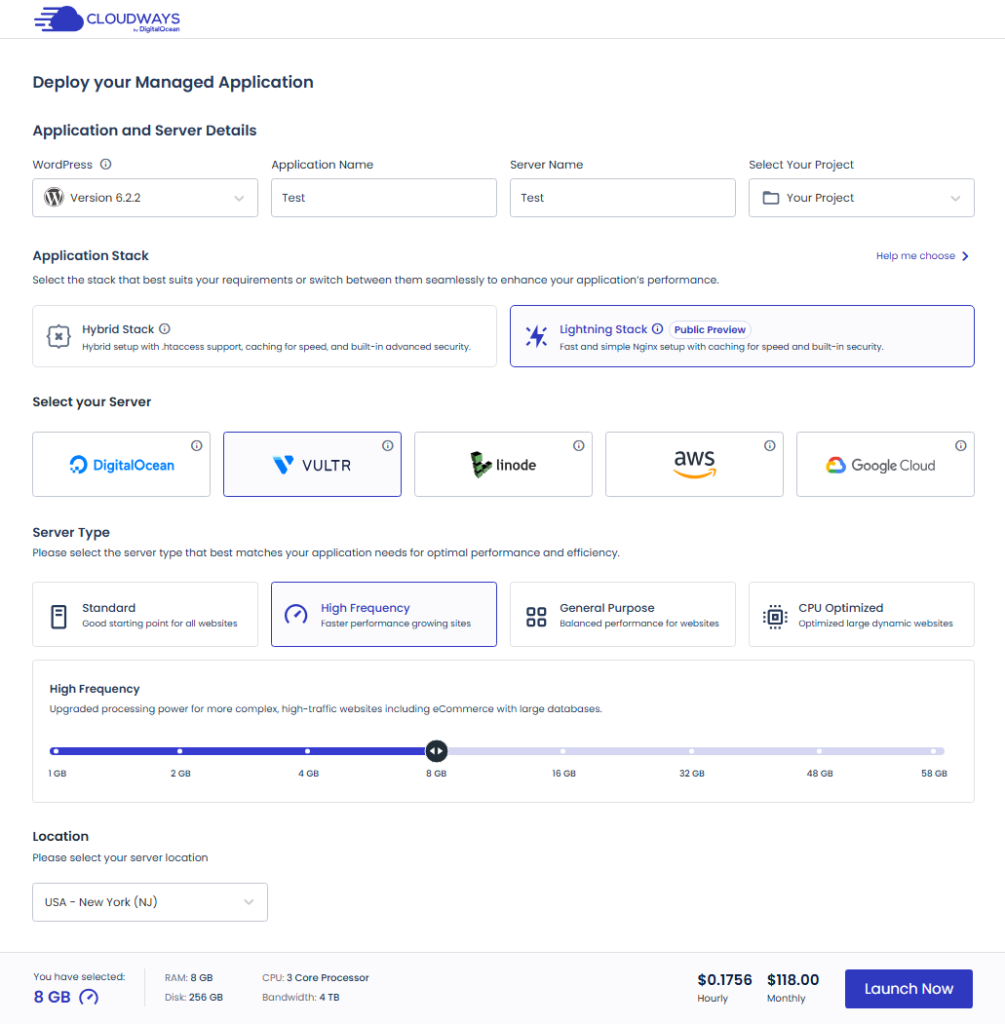 Cloudways 3 core 8gb vultr high frequency server