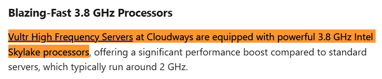 Cloudways 3. 8 ghz processors