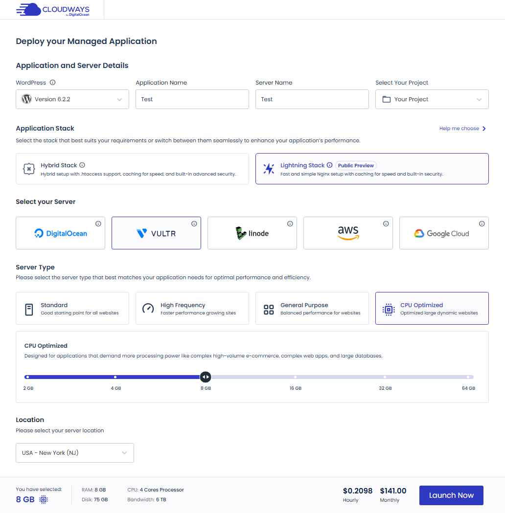 Cloudways 4 core 8gb cpu optimized server