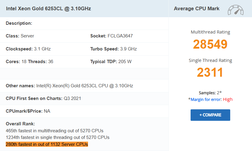 Google cloud c2 intel xeon gold 6253cl @ 3. 10ghz cpus