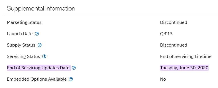 Intel® xeon® processor e5 2667 v2 end of servicing updates date