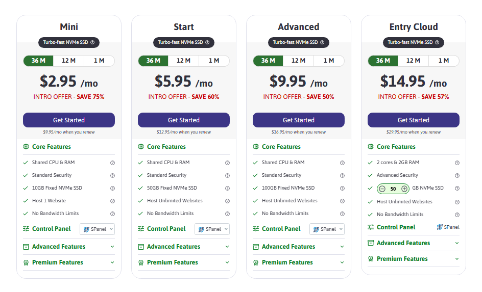 Scalahosting shared hosting plans