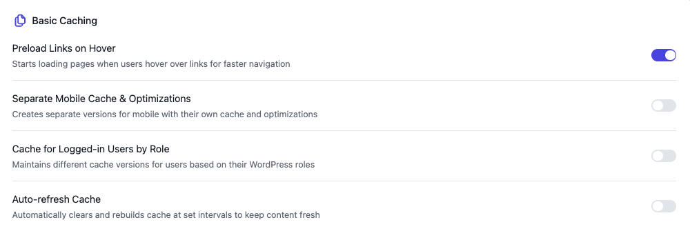 Flyingpress basic caching settings
