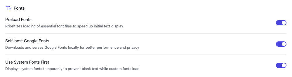 Flyingpress fonts settings