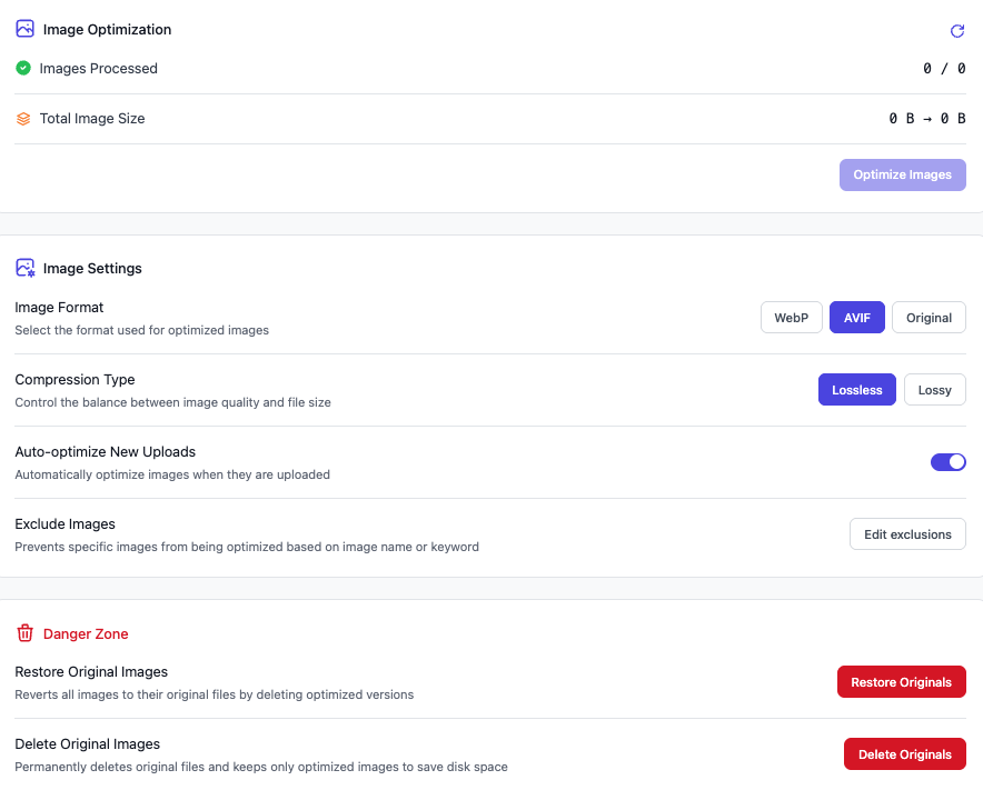Flyingpress image optimization settings