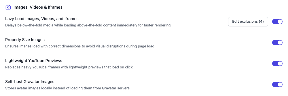 Flyingpress images videos iframes settings