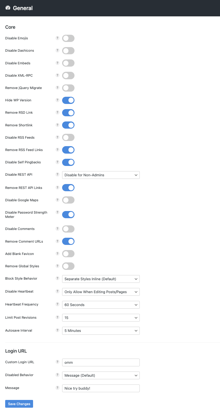 Perfmatters general settings
