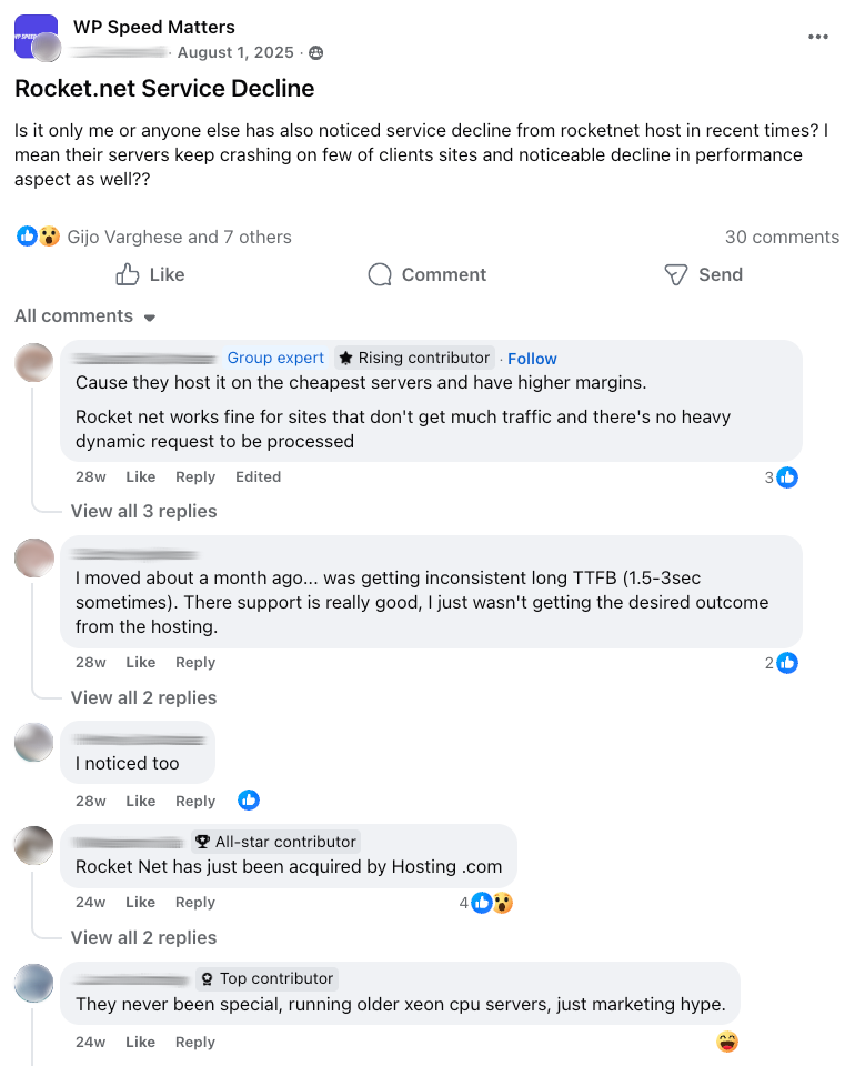 Rocket. Net service decline