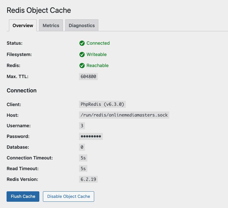 Redis object cache test