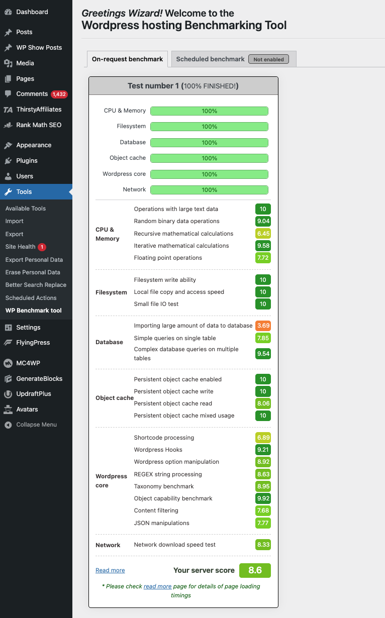 Wp hosting benchmark tool scalahosting vps